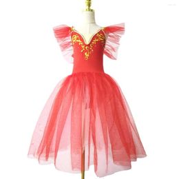 Stage Wear Red Professional Children's Ballet Skirt Little Swan Dance Costumes Long Tutu Girls' Performance Dress