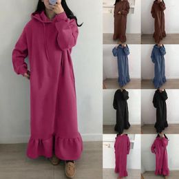 Casual Dresses Fashion Women Hooded Sweatshirts Dress 2023 In Female Solid Long Sleeve Robe Elegant Ladies Winter Warm Maxi