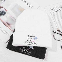 Beanie/Skull Caps 1PC Fashion Kpop Knitted Hat MY UNIVERSE Letter Embroidery Men Winter Outdoor Windproof Warm Hat Women Beanie Caps Casual Hat J230518