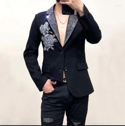 Men's Suits 2023 Men's Personalised Diamond Rose Embroidery Suit Banquet Dress Heavy Industry Coat Stage Slim Costumes