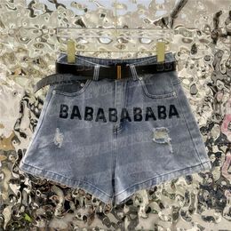 Designer-Denim-Shorts für Damen, bestickte Buchstaben-Jeans, kurze High-Street-Mädchen-Hose mit Gürtel