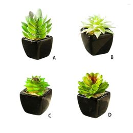 Decorative Flowers Artificial Green Succulent Black Ceramic Potted Plants Flower Bonsai Plant Garden Office Balcony Indoor Decoration