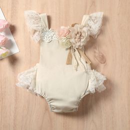 Rompers born Baby Girl Lovely Romper Infant Clothes Summer Sleeveless Lace Jumpsuits with Lace Skirt Solid Flower Ruffles Playsuit 230517