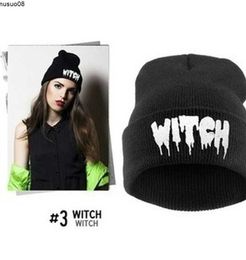 Beanie/Skull Caps Hot New Black Acrylic Embroider Letter WITCH Beanies Hats For Women Men Unisex Adult Casual Skullies Winter Caps Knitted Gorros J230518