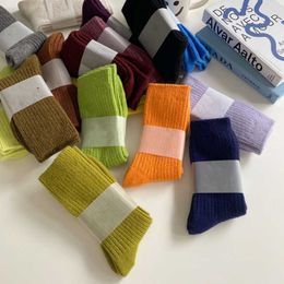Socks Hosiery Autumn winter warm female wool socks solid Colour loose crew fashion socks high quality japanese korea rib sox winter sock P230517