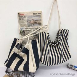 Stuff Sacks Style Extra Large Striped Cotton Canvas Tote Bag Fashion Women Beach Tote Handbag Girls Casual Shopper Shoulder Bag