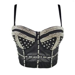 Women's Tanks 6 Colors Women Sexy Designer Crystal Diamonds Lace Mesh Black White Cotton Camisole Tops 2023 High Street Short Camis Crop