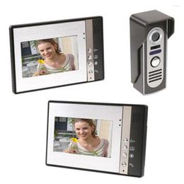 Video Door Phones Mountainone Phone Kit Doorbell 2 Monitors 7 Inch 1 Camera High Definition Built-in Light Sensor Handfree Intercoms