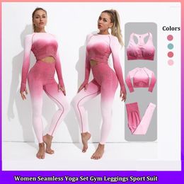 Active Pants Women Yoga Set Gym High Waist Leggings Workout Sportswear Long Sleeve Crop Top Female Tummy Control Running Training Tights