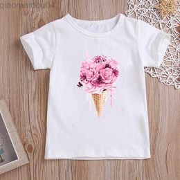 T-shirts Flower Ice Cream Print Kids Graphic T Shirts Toddler Girl Clothes White Casual Short Sleeve T-shirt Free Shipping Clothes AA230518