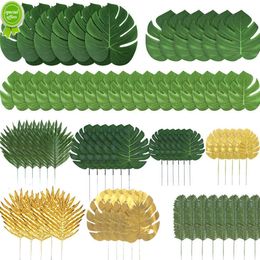 New 10Pieces of Six Faux Tropical Monstera Sunflower Palm Leaves Home Decor Hawaii Luau Jungle Beach Party Table Decorations