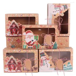 Gift Wrap Merry Christmas Cookie Box Kraft Paper Candy Boxes Bags Year Clear Window Packaging Bag Decor Navidad Gifts