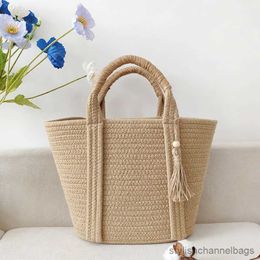 Stuff Sacks Cotton Rope Shoulder Bag Casual Woven Basket Bags for Women 2023 Travel Beach Bag High Quality Handbags and Purses Tote New