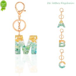 New A-Z Green Letters Keychain Shiny Crystal Drop Glue Initials Keyring for Women Bag Ornament Car Key Holder Popular Accessories