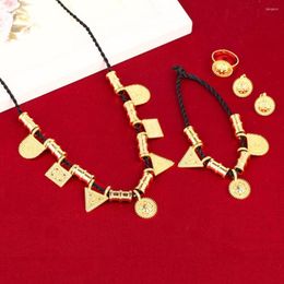 Necklace Earrings Set Est Small Size Ethiopian Pendant Jewellery 24K Gold Colour African Bridal Wedding Habesha