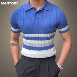 Men's Polos Summer Knit Polo Mens Stripe T-Shirts Short Sleeve Slim Fit Casual Men's Polo Shirts Ice Silk Top Tees Male Breathable Polo 230518