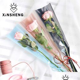 Other Festive Party Supplies 50Pcs/Lot Flower Wrap Paper Bag Waterproof Single Opp Valentine Day Mother Florist Packaging Bags Dro Dho98