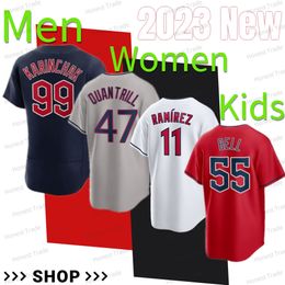 New 99 James Karinchak Baseball Jersey 55 Josh Bell Cal Quantrill Zach Plesac Zach Plesac Zunino 1 Amed Rosario Jose Ramirez Bieber Red Men Women Youth Jersey Shirts