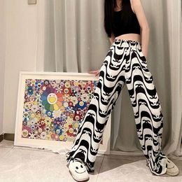 Capris Korean Style Stripe Print Wide Leg Pant Summer Fashion Trousers Women High Waist Loose Casual Pants for Women