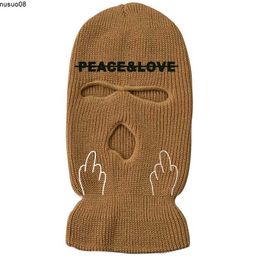 Beanie/Skull Caps Winter Warm Ski Mask Hats Unisex 3-Hole Knit Full Face Cover Balaclava Cap Funny Letter Embroidery Beanies Riding Caps J230518