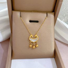 Pendant Necklaces Exquisite White Resin Longevity Lock Stainless Steel Shell Coin Bell Choker For Women Birthday Gift Neck Chain