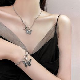 Pendant Necklaces Danymia Big Butterfly Pandent Splicing Link Chain Necklace On The Neck For Women Silver Colour Streetwear Accessories