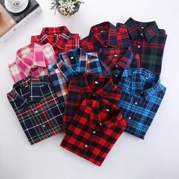 Women's Blouses Shirt Plaid Cotton Female Long Sleeve Flannel Plus Size Casual college style Women Tops 230517