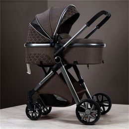Baby pushchair and stroller 3 in 1 outdoor walking convenient comfortable soft cotton material high landscape reclining cart foldable black white ba01 C23
