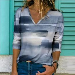 Women's Blouses Shirts Spring Diamond Color Print Blouse Shirt Women Elegant VNeck Long Sleeve Top Autumn Casual Loose Plus Size Streetwear Blusa 230517