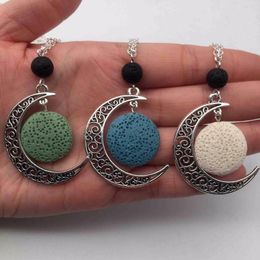 Pendant Necklaces 1pcs) Lava Stone Aroma Essential Oil Diffuser Necklace Jewellery Minimalist Rock Moon 12 Colours