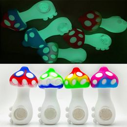 Latest Colourful Style Pipes Glow In Dark Silicone Herb Tobacco Oil Rigs Glass Nineholes Philtre Bowl Portable Handpipes Smoking Cigarette Hand Holder Tube DHL