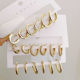 Stud JWER 6Pcs Gold Colour Rhinestone Unisex Hoop Earrings For Men Women Fashion Cartilage Punk Hoop Earrings Piercing Jewellery Z0517