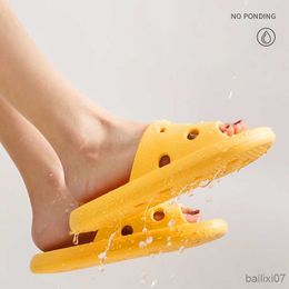 Slippers Women Bathroom House Cheese Slippers Light Weight Water Leaky Beach Flip Flop Non-slip Pool Swimming Aqua Shoes