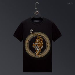 Men's T Shirts 2023 Tiger Rhinestones Mens Streetwear Fashion Man Clothes Slim Modal Cotton O Neck Short Sleeve T-shirts Plus Size 6XL