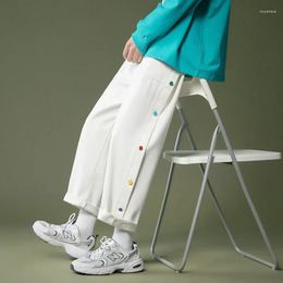 Men's Pants Men White Korean Wild Colour Buttons Straight Casual Pantalons Capris 2023 Spring Summer Harajuku Loose Black Male Trousers