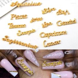 Nail Art Decorations 12Pcs Zodiac Signs Charms 3D Golden Alloy Constellation Letter Decoration DIY Alphabet Symbol Manicure Supply