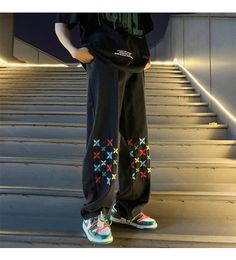 Men's Jeans Spring and Autumn Embroidered Thin Straight Casual Trousers Loose Drape Mopping Pants Sports Trendy 230517