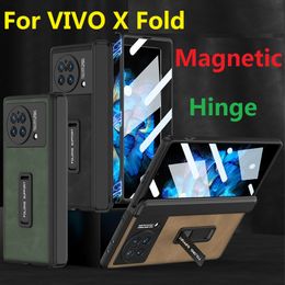 Matte Leather Cases For Vivo X Fold Plus Case Folding Magnetic Bracket Hinge Protective Film Screen Cover