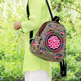 School Bags Canvas Embroidery Bag Backpack Leisure Retro Ethnic Style Colourful Woven