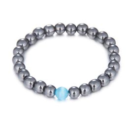 Beaded New Fashion Stone Bead Bracelets Concise Jewelry With White Turquoise/Tiger Eye/Smooth Sier 8Mm Beads For Men Women Dr Dhgarden Dhf1A