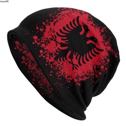 Beanie/Skull Caps Cool Winter Warm Women Men Knitted Hats Adult Unisex Retro Albania Flag Skullies Beanies Caps Albanian Eagle Bonnet Hats J230518