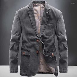 Men's Jackets Cotton Men Denim Suit Jacket Single Breasted Pockets Grey Casual Street Spring Autumn Male Jeans Outwear Slim Man Cowboy