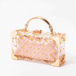 Evening Bags Metal Top Handle Clear Box Handbags Ladies Luxury Rivet Color Diamonds Women Plaid Designer High Quality 230427