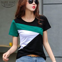 Women's Blouses Shirts Slim Summer The Fashion Short Stitching Round Neck Sleeve Tops and Blouse 2575 50 230517