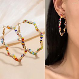 Hoop Earrings Fashion Bohemian Colorful Bead Design For Women Metal Statement Boho Jewelry Gold Color Big Round Earring