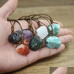 Pendant Necklaces Healing Stone Mineral Pendants Necklace Natural Crystal Fluorite Rose Quartzs Tourmaline Agates Apatite Je Dhgarden Dhejw