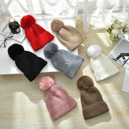 Beanies Beanie/Skull Caps Korean Style Women's Winter Thicken Lining Wool Knitted Hats Pompom Poms Ball Soft Warm Female Skullies Cap Bonnet