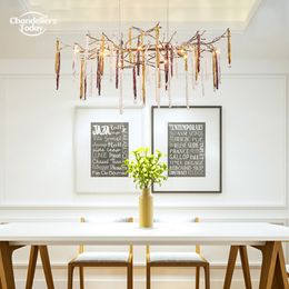 Modern Glass Chandeliers Retro LED Copper Raindrop Hanging Lamps Lustre for Dining Room Kitchen Island Living Room Pendant Lights