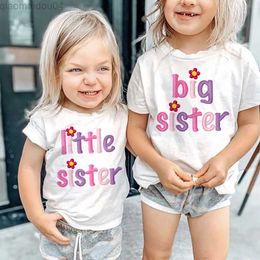 T-shirts Big Sister Little Sister Twins Sister Tshirt Children Short Sleeves Tops Matching Outfit T-shirt White Tee Kids Top Girl Clothes AA230518