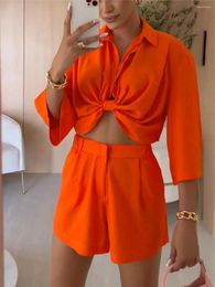 Women's Tracksuits Summer Suits 2023 Women Two Piece Sets Sexy Deep V Neck Flare Sleeve Top With Solid Shorts Fashion Ladies Outfits